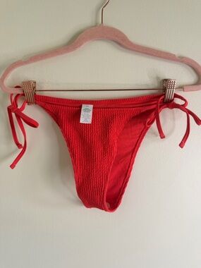 Aerie Coral Red Textured Side-Tie Bikini Bottom